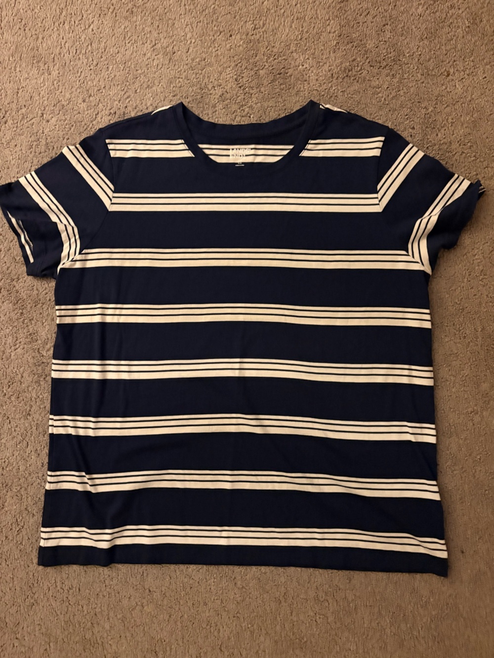 Lands' End Navy and Cream Striped Short Sleeve Tee